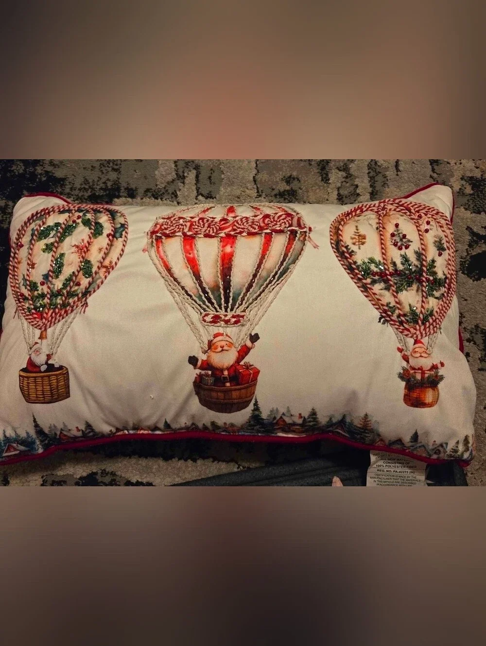 Festive Hot Air Santa Holiday Pillow - Red & White